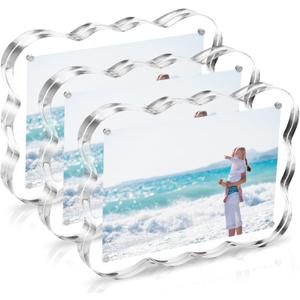 EZMeetU Acrylic Picture Frames 3 Pack, 4×6 In Magnetic Picture Photo Frames, Clear Frameless Photo Display Freestanding, Double Sided Picture Frame Gift for Desk Desktop Home Office Decor, UV Protection