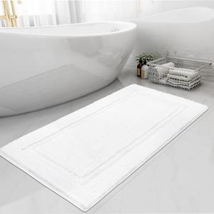SHACOS Super Soft Bathroom Rugs Runner 20x47 inch Non Slip Washable Long Bath Rugs for Bathroom Floor Tub Shower Bath Mats Decor Accessories, White 1'8" x 3'11"
