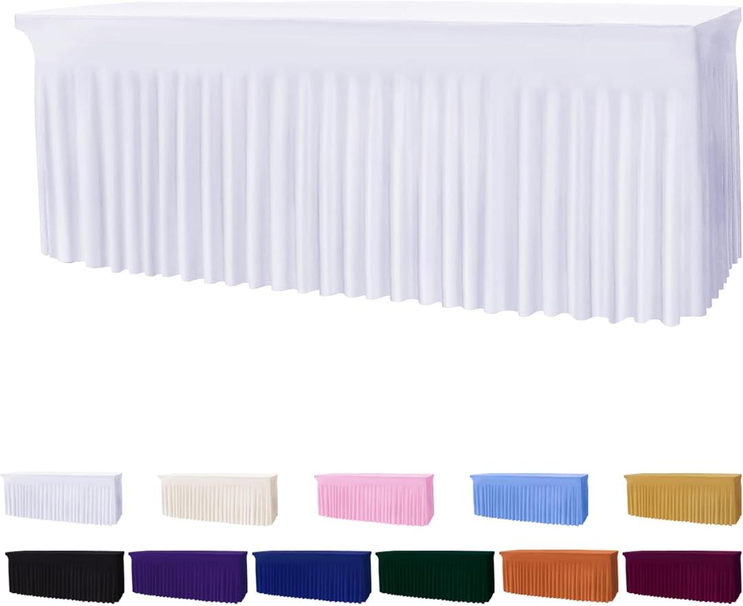 Table Skirts for 6ft Rectangle Tables - 1PCS White Table Covers for 6 Foot Tables, Wrinkle Resistant Ruffles Elastic Table Cloths and Table Skirt for Banquets/Weddings/Parties/Birthday (72" x 30" (Rectangular))