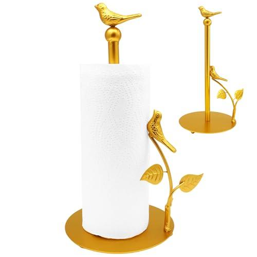 Gold Paper Towel Holder with Arm Fit Most Size Paper Roll Gold Paper Towel Holder Countertop Golden Bird Decor for Kitchen