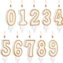 10 Pieces Cake Number Candles Birthday Numeral Candles Numbers 0-9 White Bougie with Golden Edges Cake Topper Bougie Decoration for Wedding Birthday Party Supply