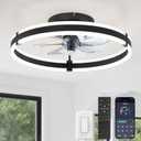 Ceiling Fans with Lights and Remote, 19.7'' Low Profile Ceiling Fan, 3000-6000K Dimmable Modern Flush Mount LED Fan Light, 6 Wind Speeds, Black Fandelier Ceiling Fans for Bedroom (19.7 INCH)