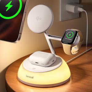 Lamicall for MagSafe Wireless Charger Stand - 15W Qi2 4-in-1 Fast Charging Station with Night Light, Magnetic Charger Dock for iPhone 17 16 15 Pro Max Air, Apple Watch, Airpods (Adapter Included) Lamicall for MagSafe Wireless Charger Stand - 15W Qi2 4-in-1 Fast Charging Station with Night Light, Magnetic Charger Dock for iPhone 17 16 15 Pro Max Air, Apple Watch, Airpods (Adapter Included)