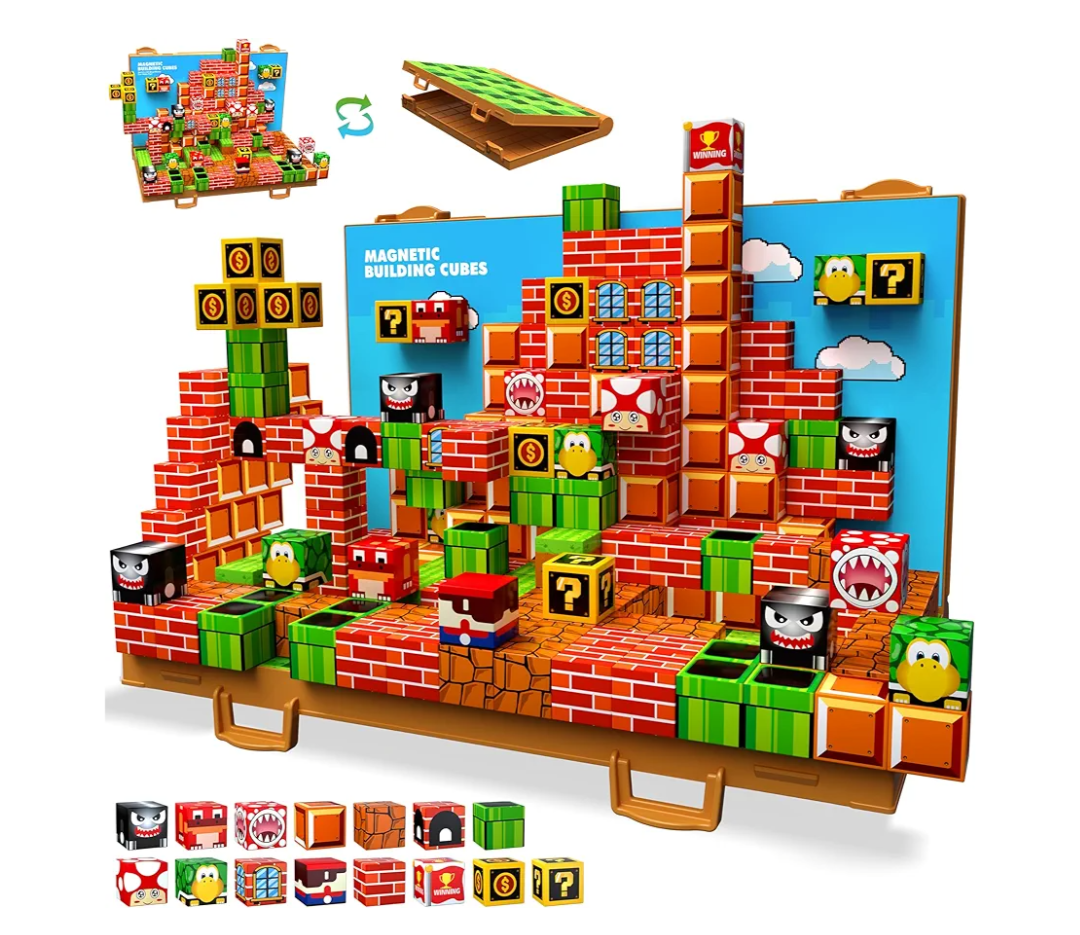 GaHoo Magnetic Blocks, Build 3D Magnet Building Toys World with Magnetic Tiles, Foldable Magnet Board, STEM Sensory Toy for Kids, Toy Building Sets Gifts for Age 3-10 Year Old Boys Girls