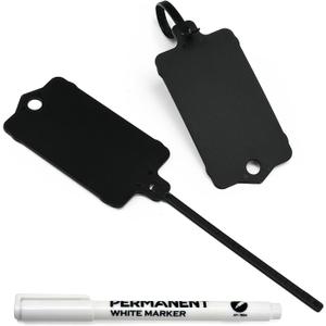 100pcs Blank Plastic Tags for Labeling Reusable Hanging Tags Ties Key Tag Storage Tag Waterproof Plastic Mark Label Writable Hang Sign with One Marker Pen (Black)