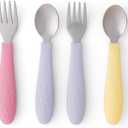 Elk and Friends Kids Silverware with Silicone Handle | Childrens Safe Flatware | Toddler Utensils | Baby Spoons + Forks | Stainless Steel Cutlery | Dishwasher Safe | 6 Pieces