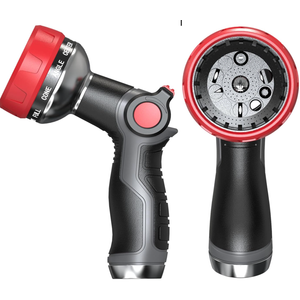Hose Nozzle 10 Adjustable Patterns Garden Hose Nozzle Premium High Pressure Water Hose Nozzle with Thumb Control Design Hose Sprayer Nozzle for Garden & Lawns Watering, Cleaning, Pets & Car Washing (Red+Black)