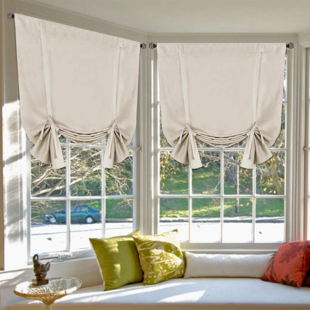 H.VERSAILTEX Blackout Tie Up Curtain Thermal Insulated Curtains Bathroom Curtains Ivory Tie Up Shade for Small Window (Rod Pocket Panel, 42 inches W x 63 inches L, 2 Panels)