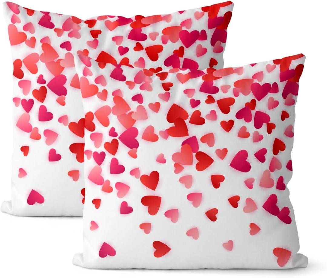 Valentines Day Pillow Covers 18x18 Set of 2 Red Pink Love Heart Decor Valentine's Day Throw Pillows Mother's Day Anniversary Decorative Pillowcase Square Outdoor Cushion Case for Sofa Couch