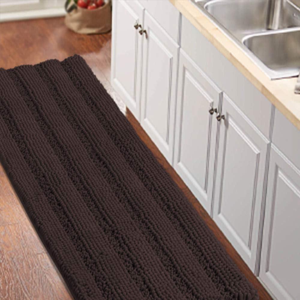 Turquoize Bathroom Runner Rug Extra Long Chenille Area Rug Non-Slip Brown Bath Room Rug Shag Shower Mat Bathroom Rugs Kitchen Rugs Washable Bath Mats for Kitchen 59 x 20 inches, Brown (Chocolate)