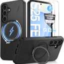 Goton for Samsung Galaxy S25 FE Case [2 Pack Screen Protector] [Compatible with MagSafe] [360 Kickstand Ring], Protective Shockproof Magnetic Phone Bumper Cover for Galaxy S25fe 6.7'' Black