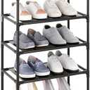 MUAHRCE 5-Tier Small Shoe Rack for Closet and Entryway, Narrow Shoe Shelf Organizer,Stackble Shoe Stand,Non-Woven Fabric Metal Free Standing Shoe Racks (Black, 18" W x 9.9" D x 28.6" H)