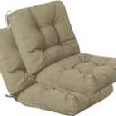 QILLOWAY Outdoor Chair Cushion for Patio Furniture, Waterproof Patio Cushions Set of 2 with Ties, Fade Resistant Replacement Pads for Outdoor Rocking Chairs,Beige