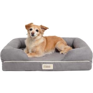 Friends Forever Orthopedic Dog Bed, Memory Foam Pet Sofa, Calming Dog Couch, Water Resistant Pet Bed, Washable Cover, Non-Slip Bottom, Chester, Grey, 25" x 20" x 5.5"