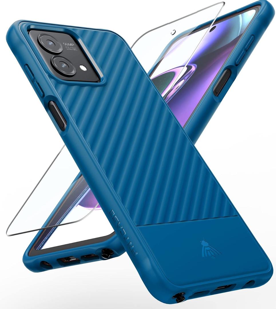 FNTCASE for Motorola Moto G-Stylus-5G 2023 Case: Slim Soft Textured Cell Phone Cover Shockproof with Tempered Glass Screen Protector Protective Protection - Moto G Stylus 5G Case 2023 (Navy Blue)