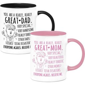 LOZACHE Novelty Gifts for Parents from Daughter Son, Funny Mom and Dad Mugs,Expectant Parents Gender Reveal Pregnancy Informing Gift, Mom and Dad Coffee Mug Set for New Parents Couples Fathers Day