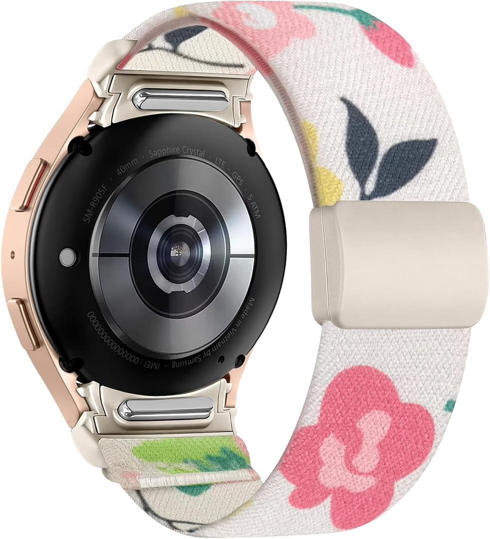 Stretchy Bands Compatible with Samsung Galaxy Watch 7 6 5 4 FE Band 40mm 44mm/5 Pro Band/Galaxy Watch 6 4 Classic 47mm 43mm 42mm 46mm, One Click No Gap Gradient Print Nylon Strap