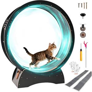 Cat Exercise Wheel for Indoor Cats with 2 Replacement Carpets, 43.3in Large Quiet Cat Running Wheel for Maine Coon & Active Cats Supports Up to 25 lbs, Wooden Cat Treadmill Exercise Wheel