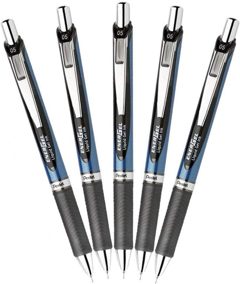 Pentel EnerGel RTX Retractable Liquid Gel Pen 0.5mm Fine Line Needle Tip Black Ink Pack of 5