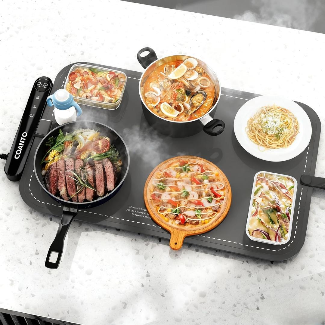 Warming Mat for Food, Waterproof Warming Tray for Buffets Party, Food Warmer with 7 Temperature Settings, Roll-Up Storage, 23.6"x14.6", Grey (Gray)