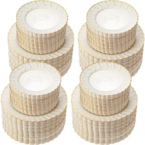 Mifoci Ivory Plastic Plates with Gold Rim Heavy Duty Disposable Plates for Dessert, Appetizer, Holiday, Wedding, Party(160 Pcs,Ivory)
