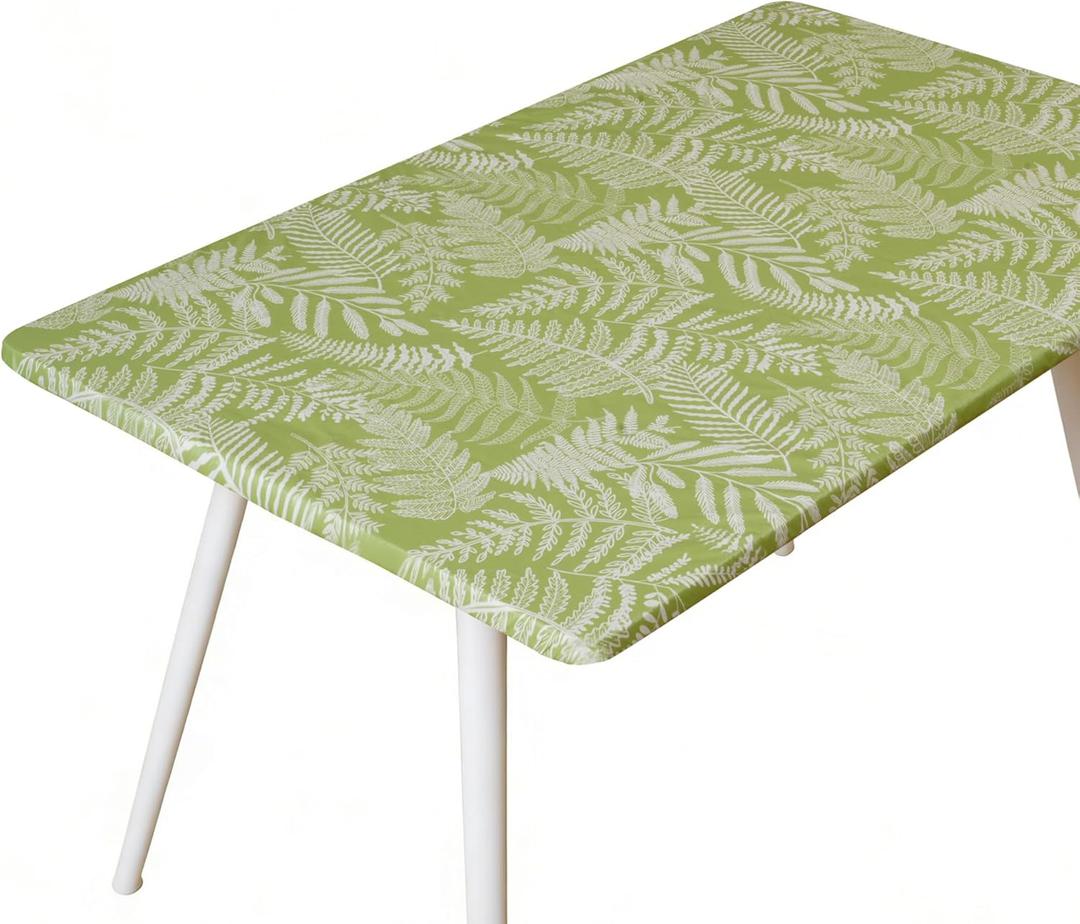 Rectangle Picnic Table Cloth, Elastic Waterproof Fitted Vinyl Tablecloths for 4 Foot Tables, Wipeable Flannel Backed Table Covers for Dining, Camping, Outdoor(Green Leaves,30"x48")
