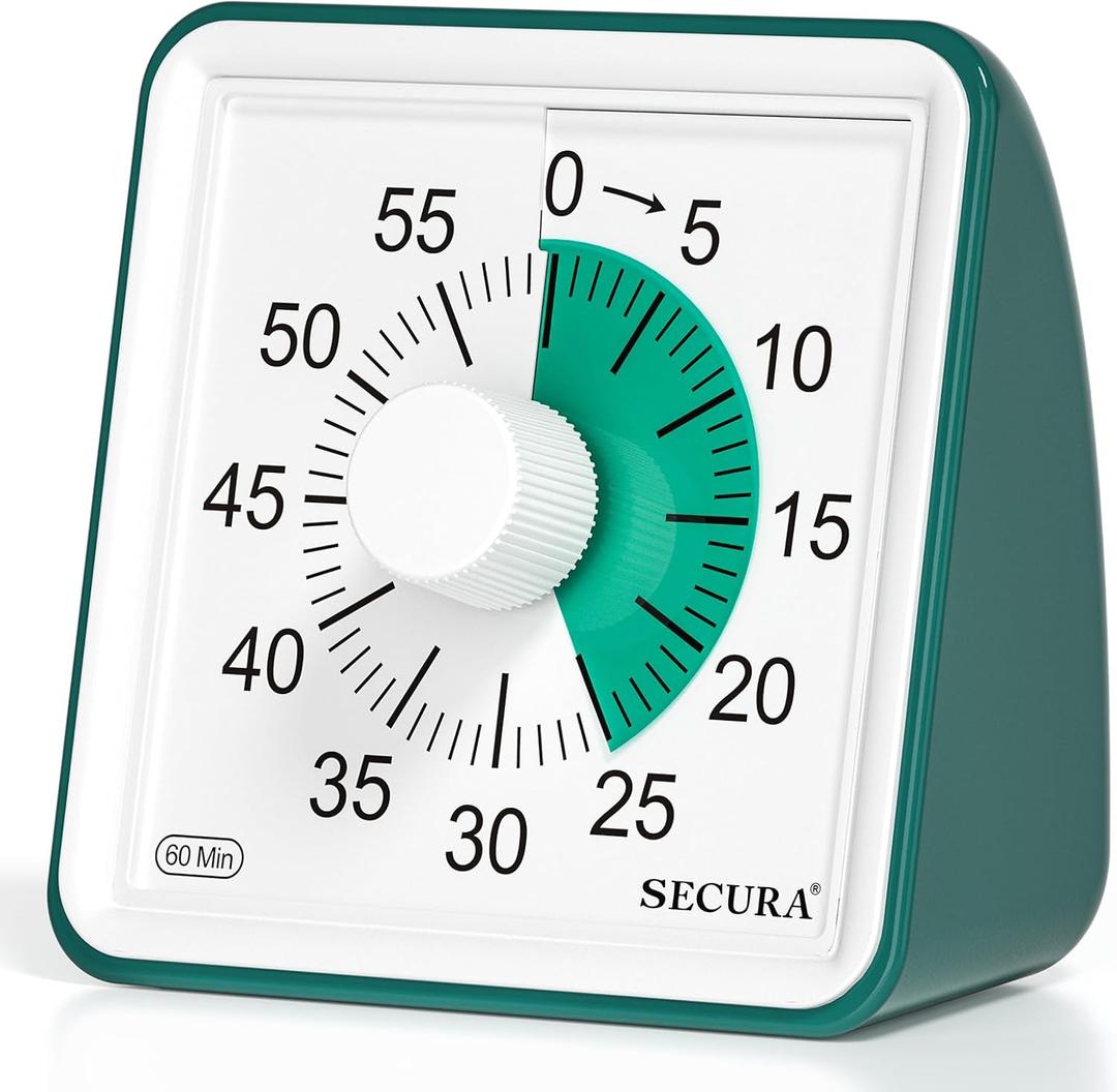 Secura 60-Minute Visual Timer, Classroom Timer, Countdown Timer for Kids and Adults, Time Management Tool for Teaching (Dark Green & Dark Green)