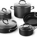 Calphalon 10-Piece Non-Stick Kitchen Cookware Set Black Pots & Pans with Stay-Cool Stainless Steel Handles Hard-Anodized Aluminum for Even Heating