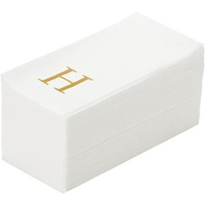 Luxenap 15.8 X 7.9 Inch Linen-Feel Guest Towels, 50 Lettered Hand Towels - Gold Letter 'H', Sans Serif Font, White Paper Dinner Napkins, airlaid, For Restrooms And Tables - Restaurantware