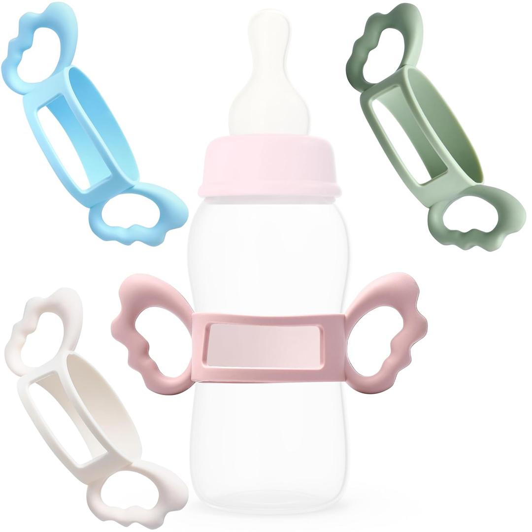 Botabee Silicone Baby Bottle Handles (4-Pack) - Hands-Free Baby Bottle Holder for Babies Learning To Hold - Compatible with Any Sippy Cups - Soft and Durable Material - Easy to Use and Clean