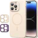 ESR for iPhone 14 Pro Max Case with MagSafe, Supports Magnetic Charging, Smooth & Slim Silicone Case, Shockproof, Full Screen and Camera Protection, Soft Microfiber Lining,Light Tan