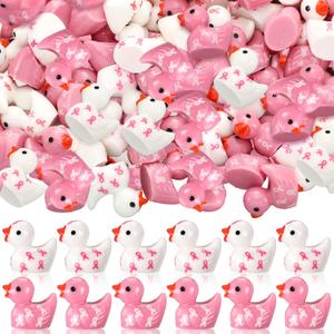 200 Pcs Breast Cancer Resin Ducks Bulk Breast Cancer Awareness Accessories Pink Ribbon Awareness Ducks for Public Charity Activities Supplies Event