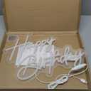 Happy Birthday Neon Sign for Wall Decor, Warm White LED Neon Light Signs, Art Decoration Happy Birthday Neon Light Sign for All Birthday Party Decoration with 2 Pcs Pasters (17×12 Inch)