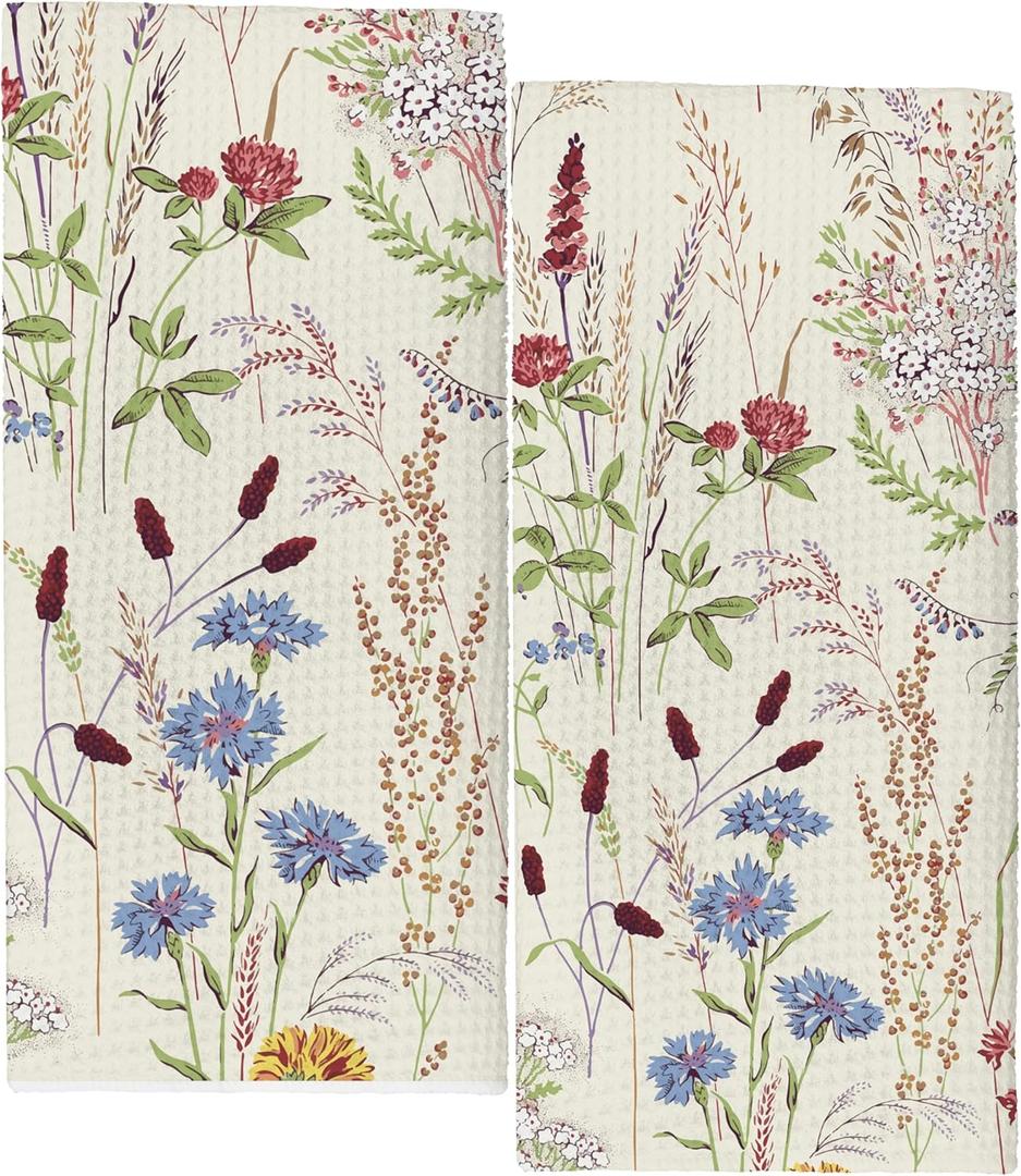 Wildflower Floral Fall Kitchen Towels Set of 2  16x24 Inches Dish Towels, Drying Cloth Hand Towels for Farmhouse Kitchen Bathroom, Seasonal Decorative Linens (017)