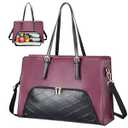 Jetviivid Laptop Tote Bag with Lunch Compartment, 15.6 Inch Work Bag PU Leather Computer Briefcase for Women, Laptop Shoulder Handbag for Business, Office, Work, Purple