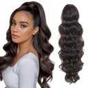 KETHBE Ponytail Extension,24 inch Drawstring Ponytail Hair Extensions, Long Body Wave Synthetic Pony Tails Hair Pieces for Daily Use (Dark Brown)