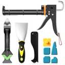 Professional Caulk Gun Kit with Caulk Remover Tool & Putty Knife - 5 in 1 Caulking Tool Set for Caulking Removal, Shower & Bathroom Caulk, Includes Caulking Gun Tool, Caulk Scraper Tool Spackle Knife