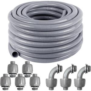 3/4" Dia Liquid Tight Conduit 50 FT,Flexible Non-Metallic PVC Conduit 3/4 Waterproof Electrical Conduit,PVC Electrical Flexible Conduit With 5 Straight And 3 Angle Fittings