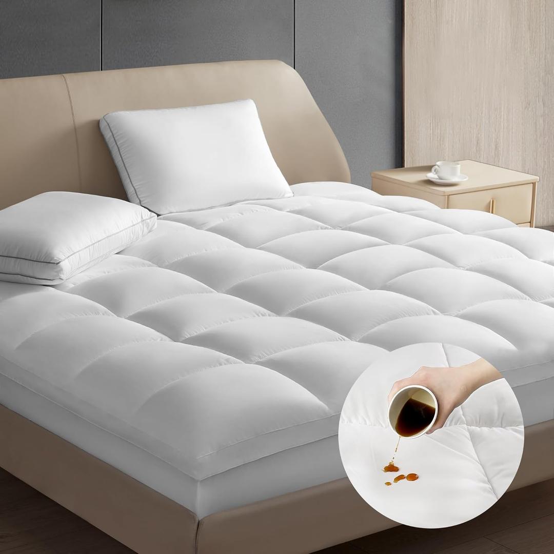 Hotel Grand Pillow Top Mattress Topper Cal King Size - Waterproof Mattress Protector Quilted Fitted Mattress Pad Cover with 8-20 Inch Deep Pocket Down Alternative Fill (72x84 inch, White)