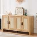 Mericonia Rattan Buffet Cabinet with Storage, Sideboard Cabinet with Doors and Adjustable Shelves, Farmhouse Coffee Bar Station Table, Modern Wood Cupboard for Kitchen, Livingroom and Dining Room