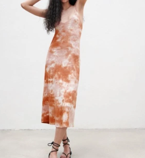 Forever 21 Dress Womens Orange Tie Dye Sleeveless Midi Knit Strappy Beachy Boho M