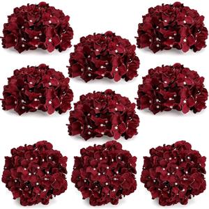 Hydrangea Flower Balls for Centerpieces - 6 PCS Artificial Floral Arrangement with Base, 8.27 Inch Diameter Fake Silk Kissing Ball for Wedding Table Home Party Decor - Burgundy