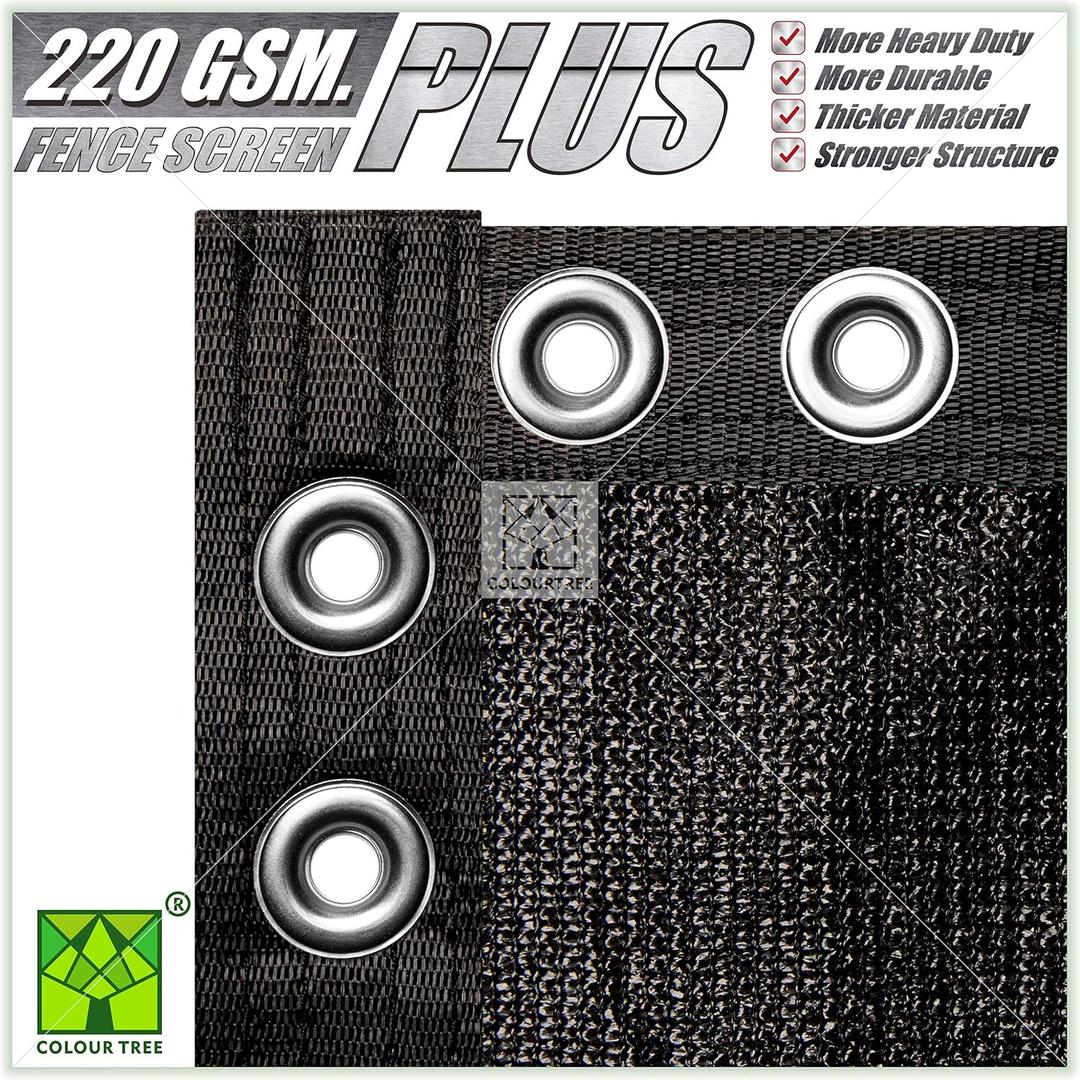 ColourTree 8' x 50' Black Plus Extra Heavy Duty Fence Screen Privacy Screen - Commercial Grade 220 GSM - Heavy Duty