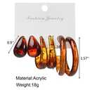 3Pairs Lightweight Minimalist Vintage Polished Teardrop Waterdrop C Shape Circle Round Cuff Acrylic Resin Hoop Earrings Colorful Thick Chunky Wide Thin Acetic Acid Earrinsg Set for Women