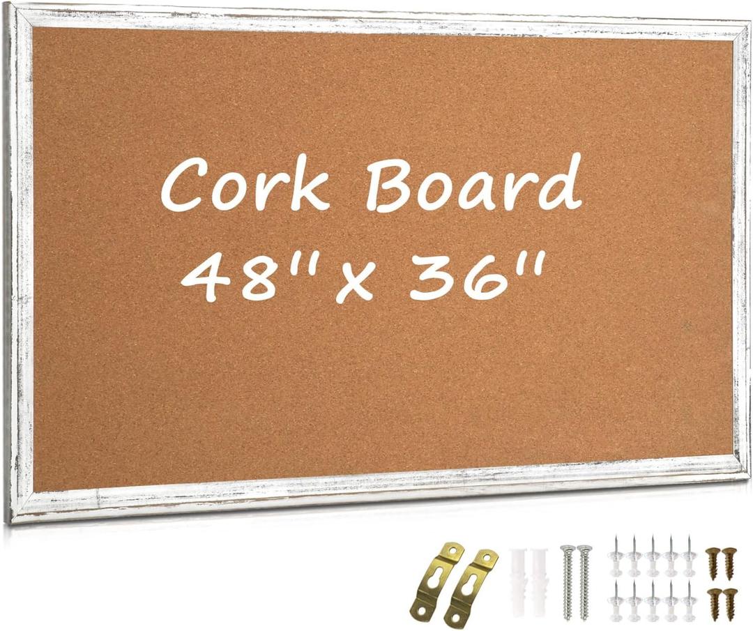 Large Cork Board, 48" x 36", Big Bulletin Board White Framed Corkboard for Wall, Decorative Pin Board Vision Board Memo Board for Office Home School