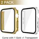 Misxi [2 Pack] Waterproof Hard Case with Tempered Glass Compatible with Apple Watch Series 9 Series 8 Series 7 41mm, Ultra-Thin Cover for iWatch Screen Protector, 1 Gold + 1 Transparent