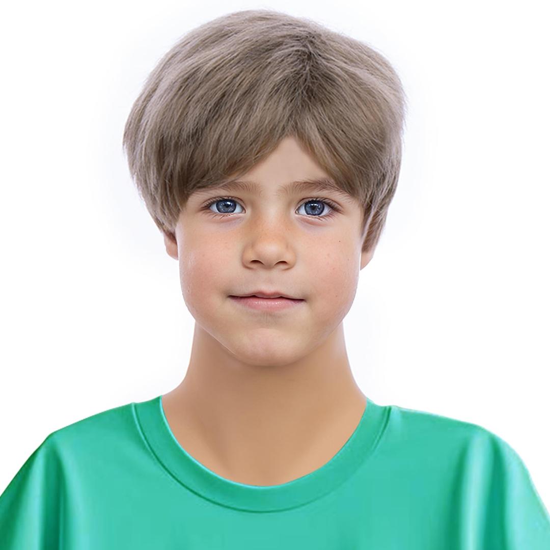 Boys Ash Blonde Wig Kids Short Blonde Straight Wig Children Side Part Wigs Synthetic Daily Costume Party Halloween Cosplay Wigs