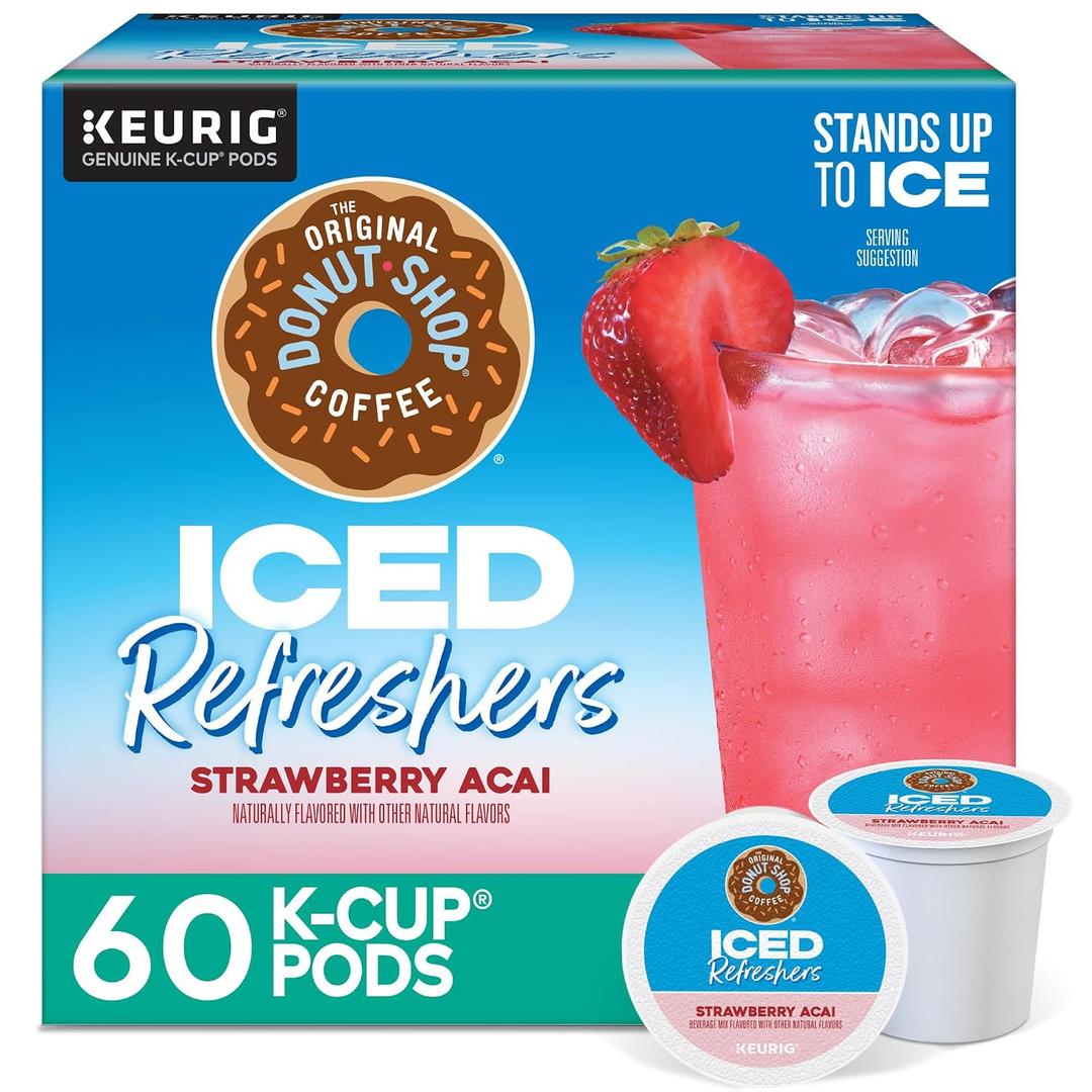 The Original Donut Shop Iced Refreshers, Strawberry Açaí Flavor, Keurig Single Serve K-Cup Pods, 60 Count (6 Packs of 10) (EXP 09/12/26)