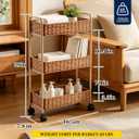 3-Tier Slim Rolling Storage Cart with Wheels, Utility Storage Organizer for Bathroom Kitchen Living Room Narrow Spaces, Natural