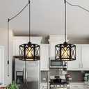 XSDeTu 2 Pack Plug in Pendant Light, Farmhouse Black Hanging Lights with Plug in Cord, 16.4FT Hexagonal Metal Plug in Hanging Lamp Kit, Dimmable Ceiling Light Fixture for Kitchen Island Hallway